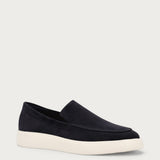 Men's blue suede slip-ons with a chunky sole