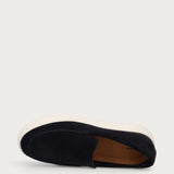 Men's blue suede slip-ons with a chunky sole