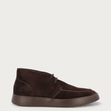 Men's dark brown suede lace-up ankle boots with chunky sole