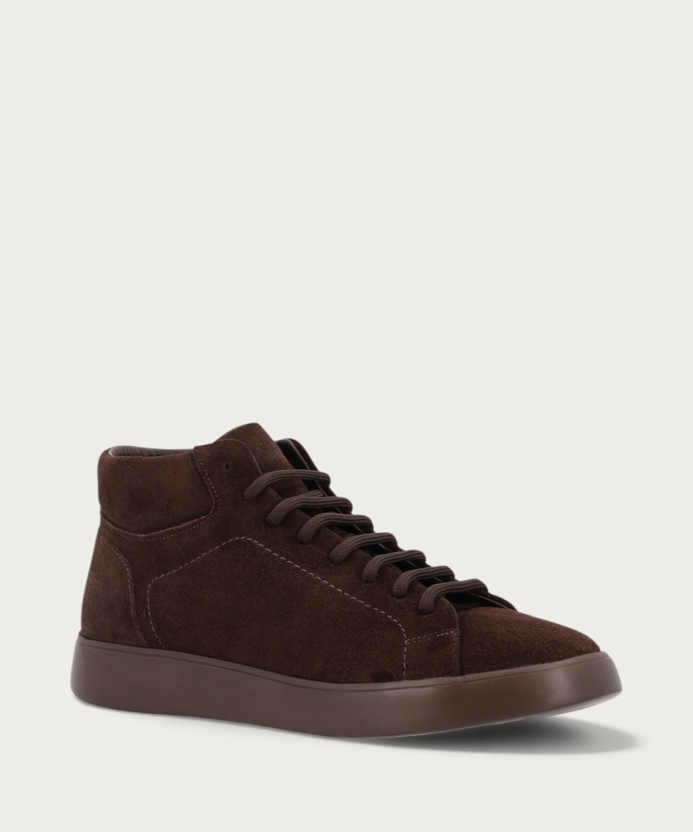 Men's sporty high-top lace-up ankle boots in dark brown suede