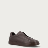 Men's basic dark brown leather slip-ons with chunky sole