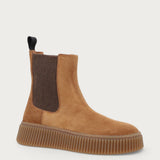 Sportlich-lässige Damen-Beatle-Boots aus Veloursleder in Hellbraun