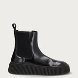 Women's sporty-casual Beatle boots in polished black leather