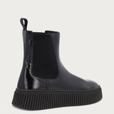 Women's sporty-casual Beatle boots in polished black leather