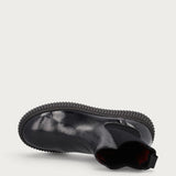 Women's sporty-casual Beatle boots in polished black leather