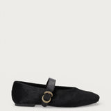 Black pony-hair leather ballet flats with strap