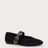Black pony-hair leather ballet flats with strap