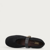 Black pony-hair leather ballet flats with strap