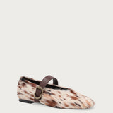 Animal-print pony-hair-effect leather ballet flats with strap