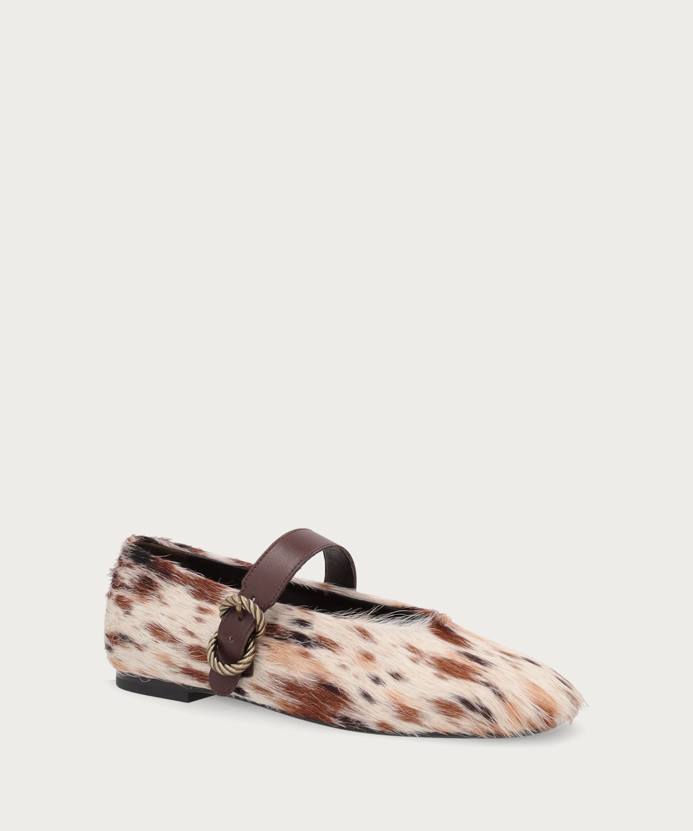 Animal-print pony-hair-effect leather ballet flats with strap