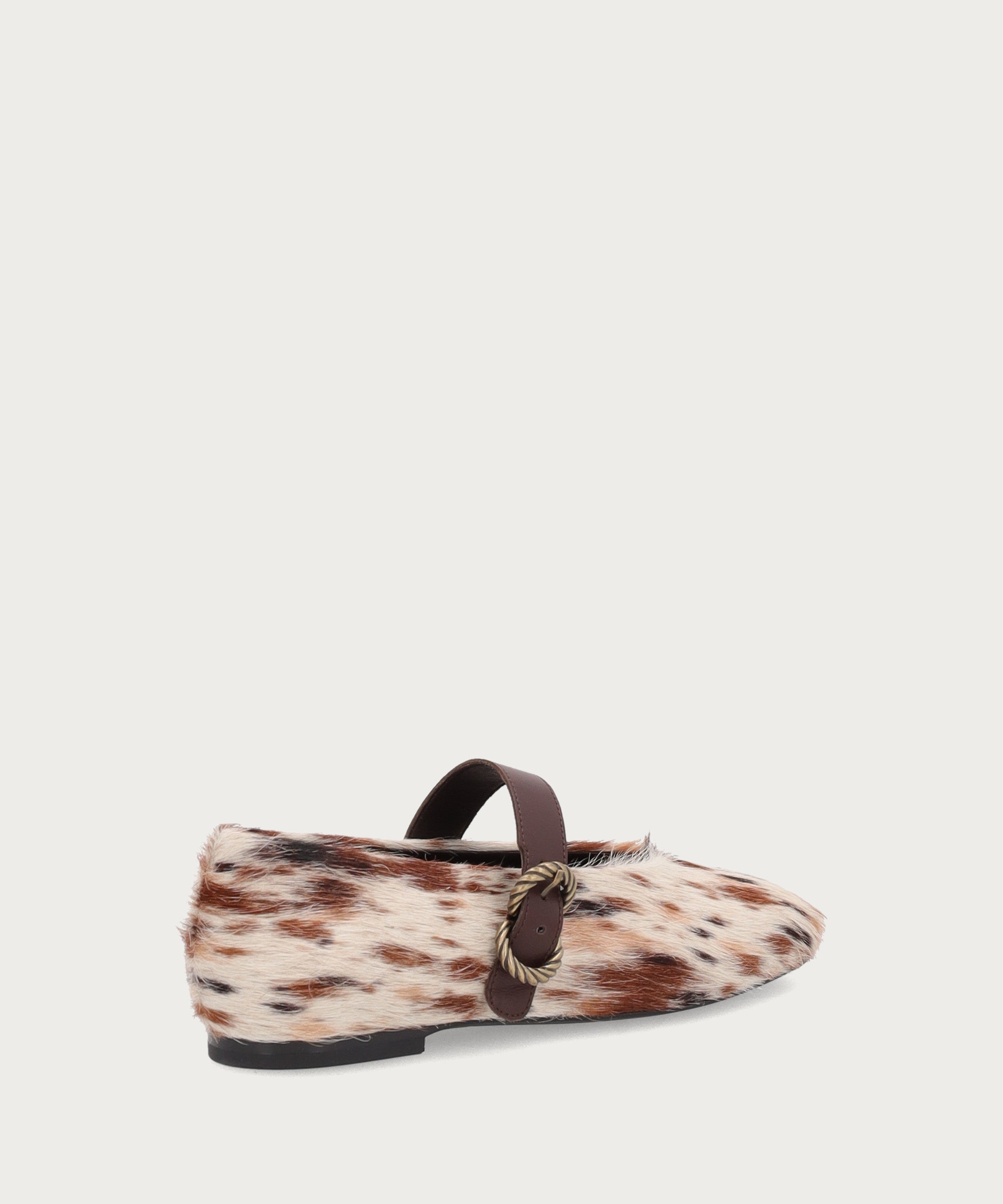 Animal-print pony-hair-effect leather ballet flats with strap