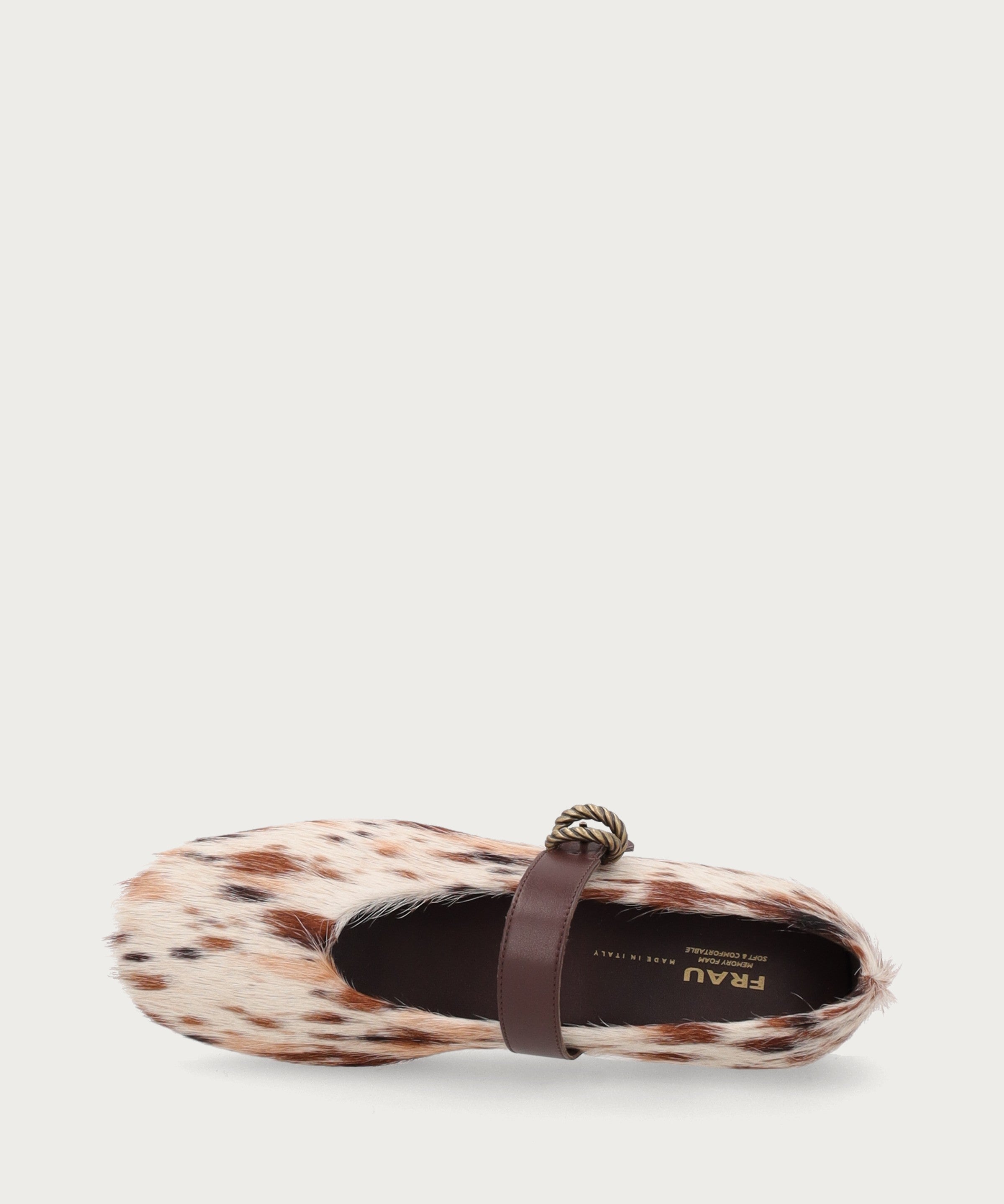 Animal-print pony-hair-effect leather ballet flats with strap