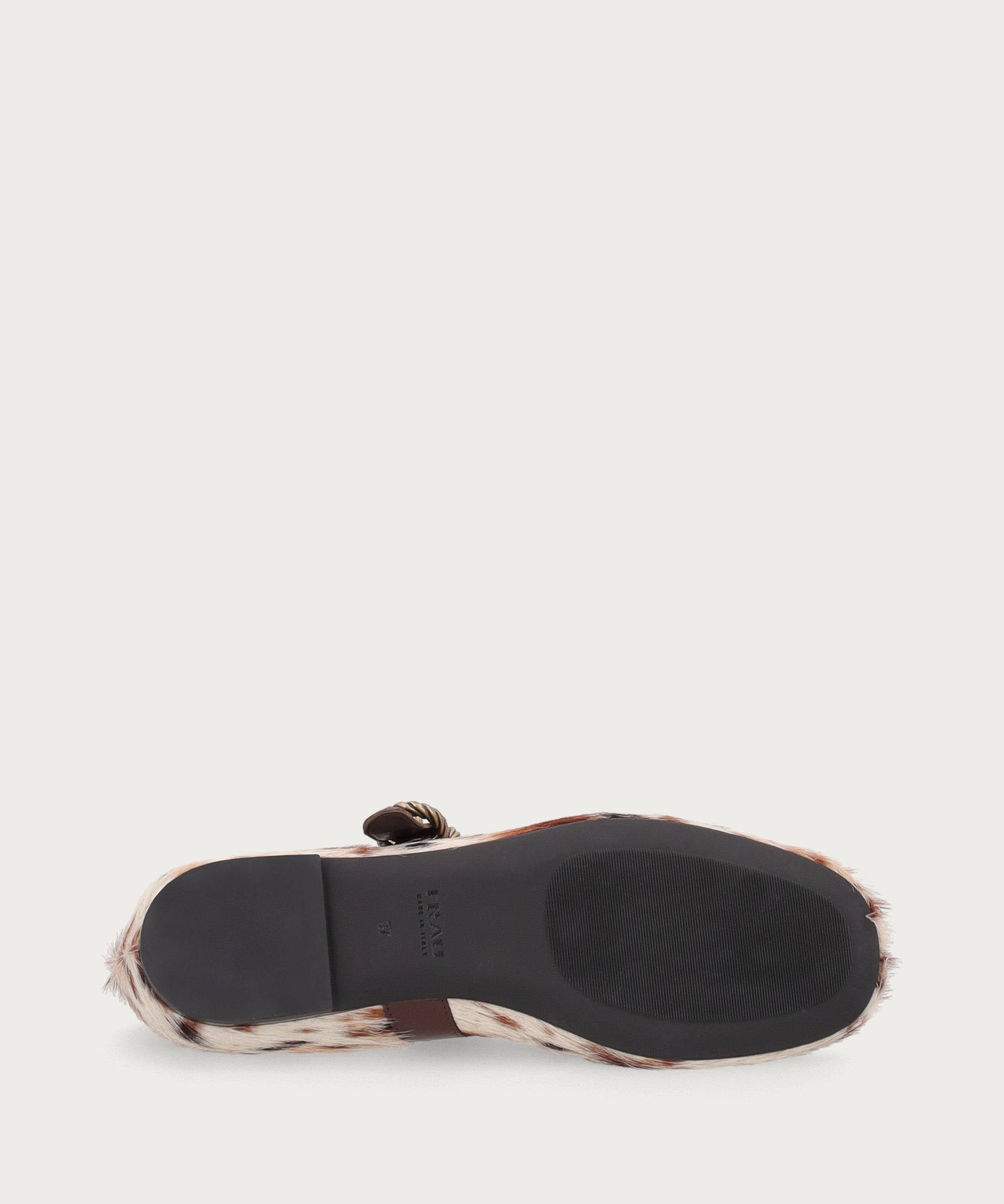 Animal-print pony-hair-effect leather ballet flats with strap
