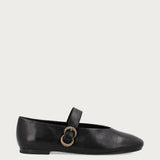 Black vintage leather ballet flats with strap