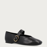 Black vintage leather ballet flats with strap
