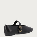 Black vintage leather ballet flats with strap