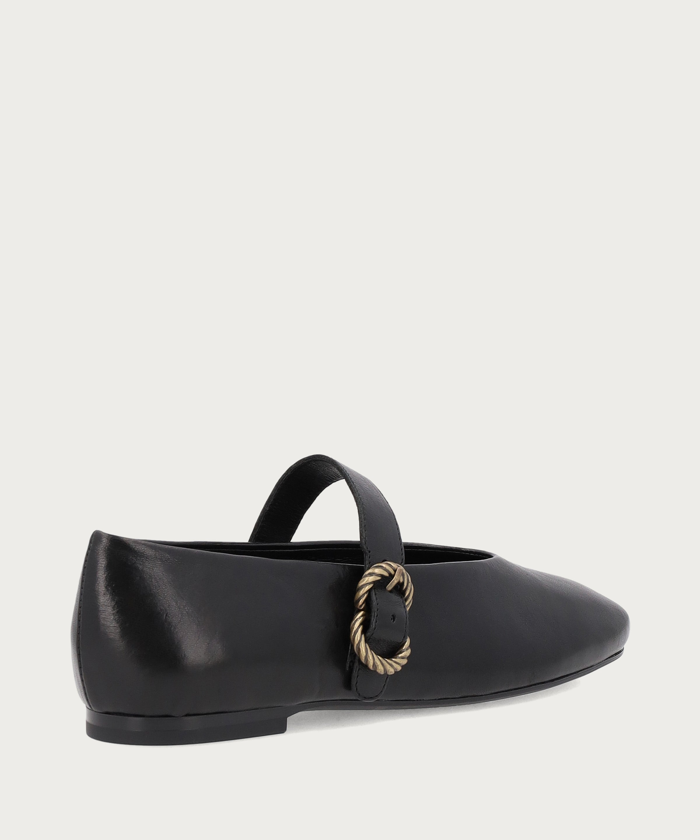 Black vintage leather ballet flats with strap