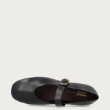Black vintage leather ballet flats with strap