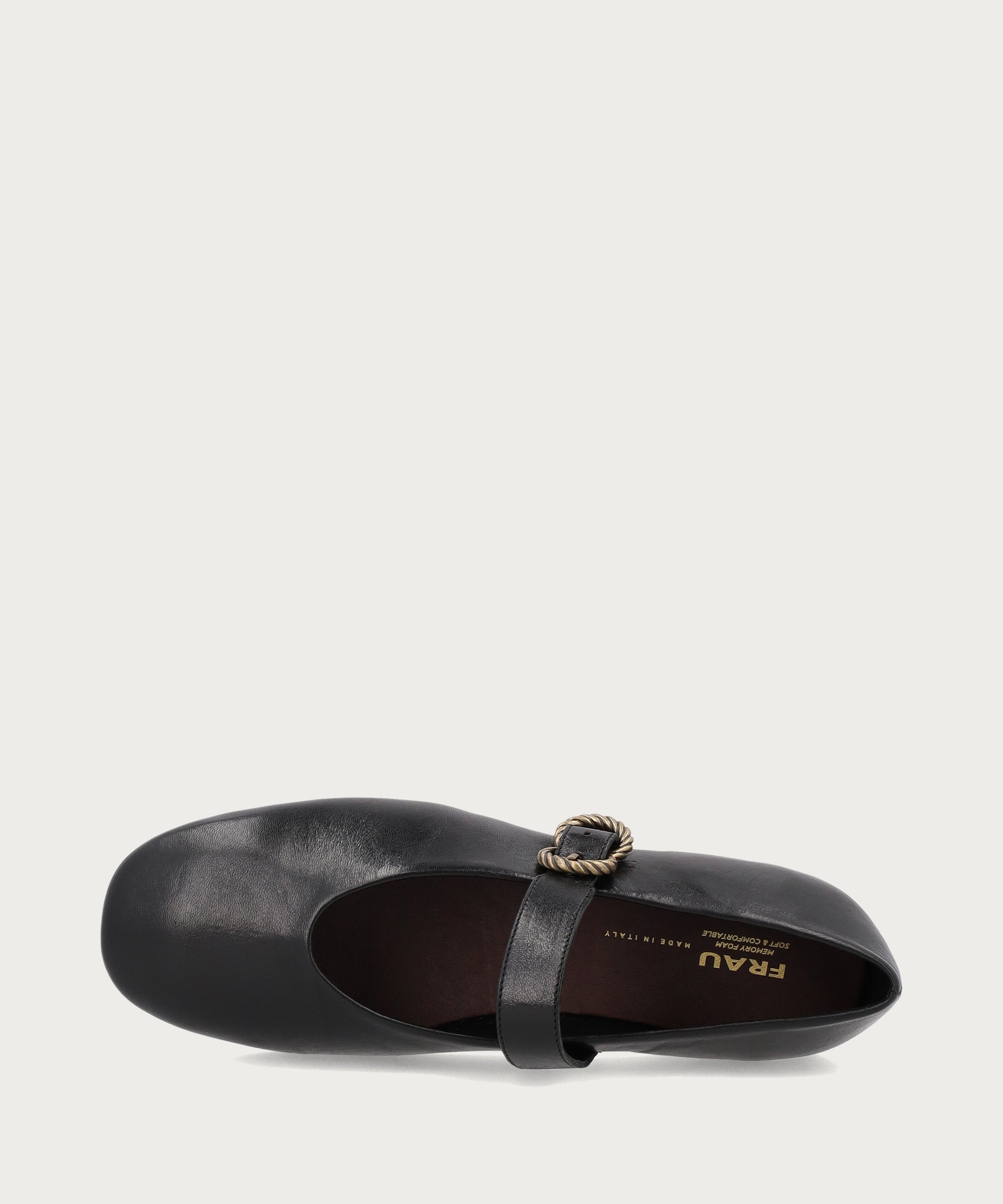 Black vintage leather ballet flats with strap