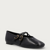 Black vintage leather double-strap ballet flats
