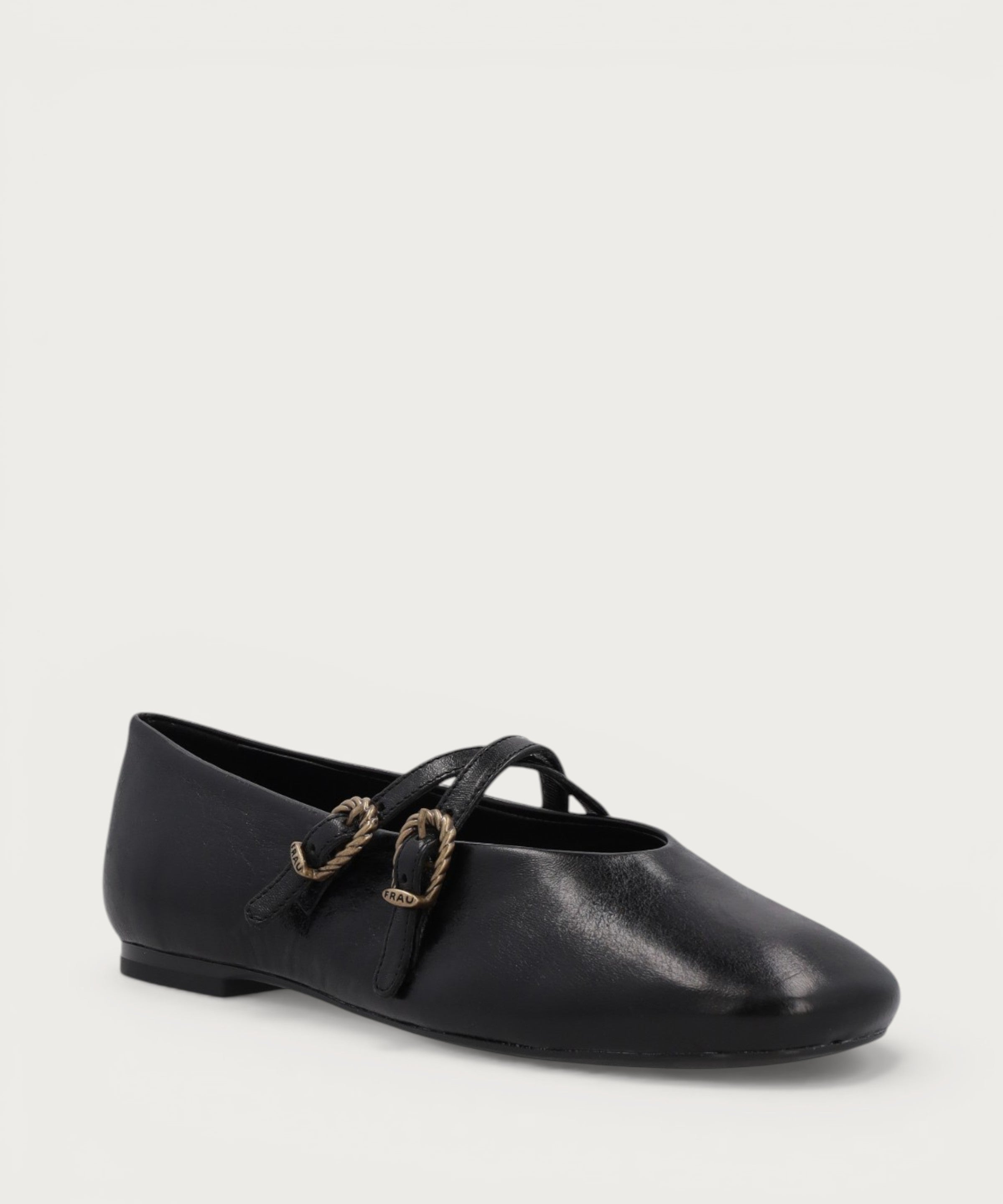 Black vintage leather double-strap ballet flats