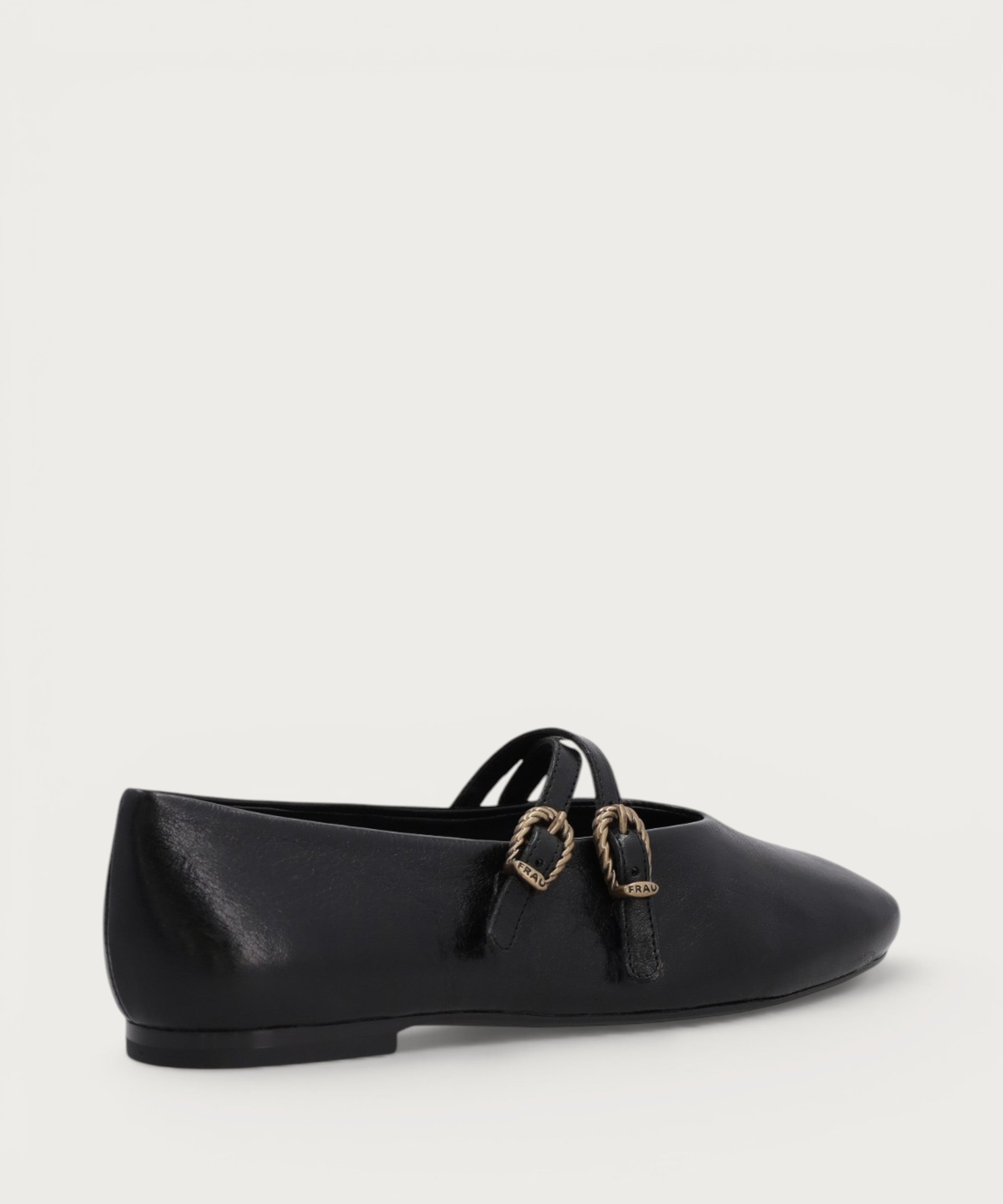 Black vintage leather double-strap ballet flats