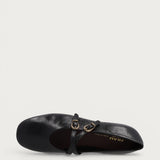 Black vintage leather double-strap ballet flats