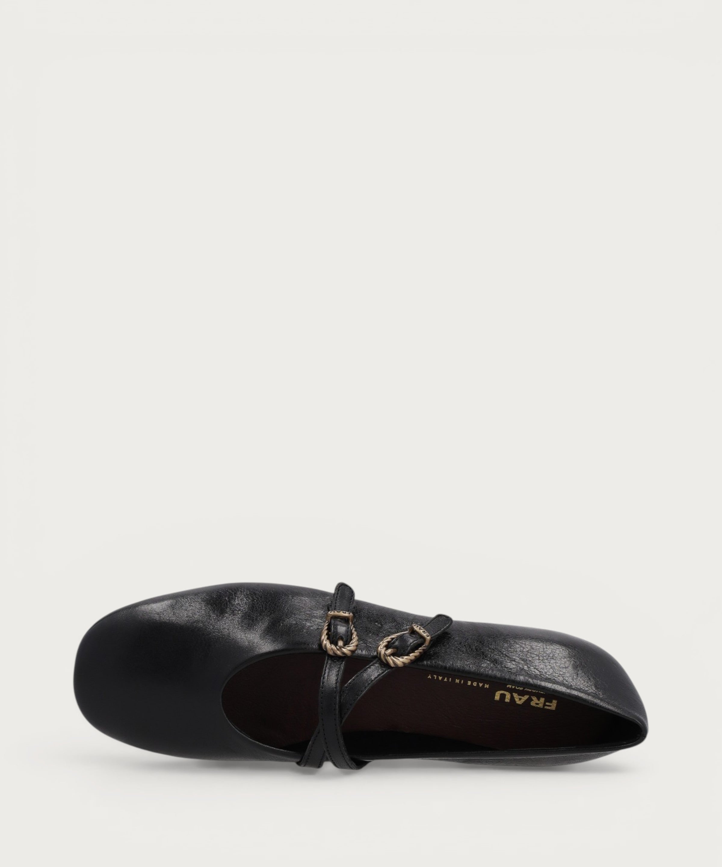 Black vintage leather double-strap ballet flats