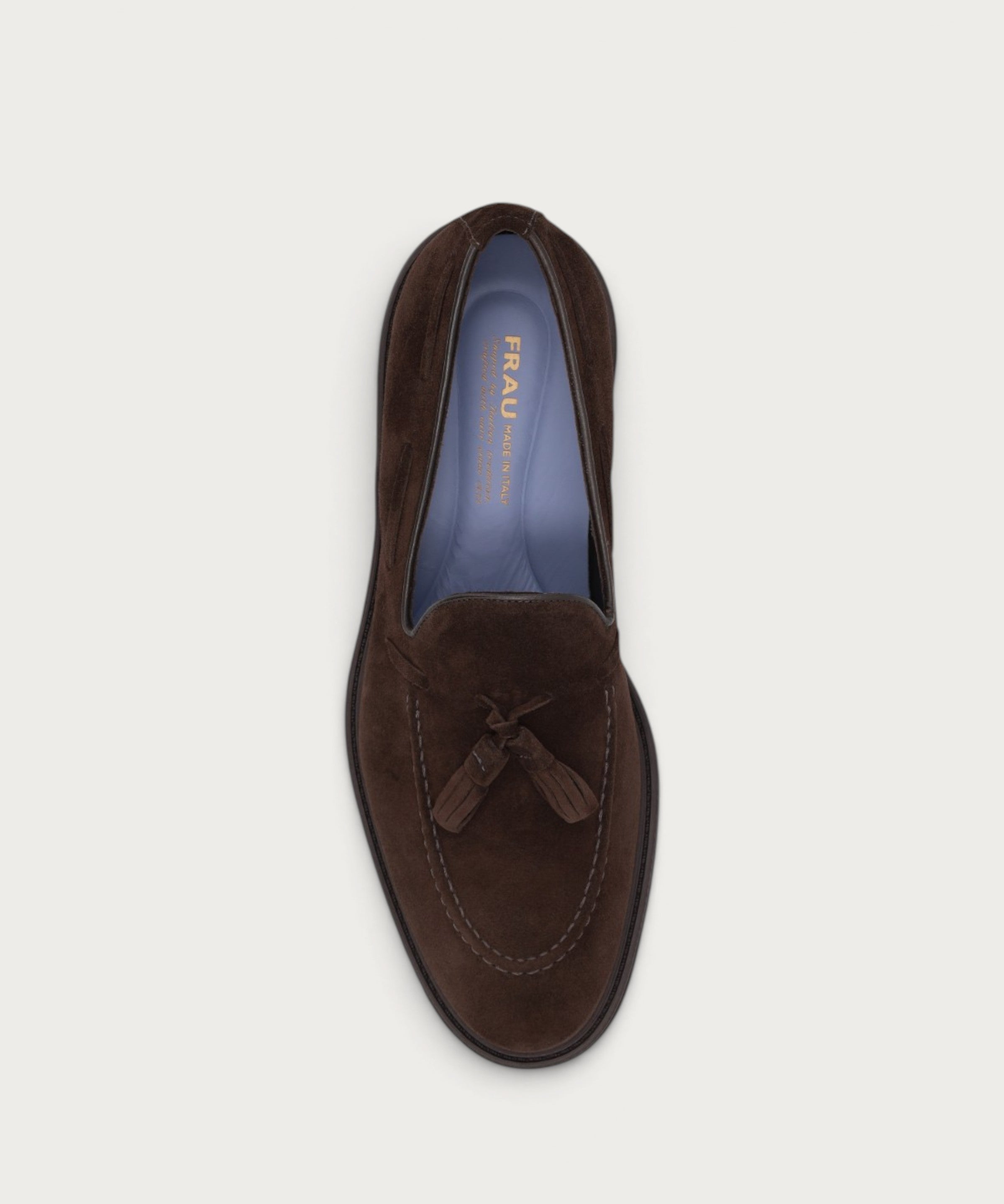 Men's dark brown suede loafers with tassels