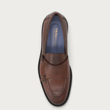 Men's airbrushed brown calfskin double-buckle loafers