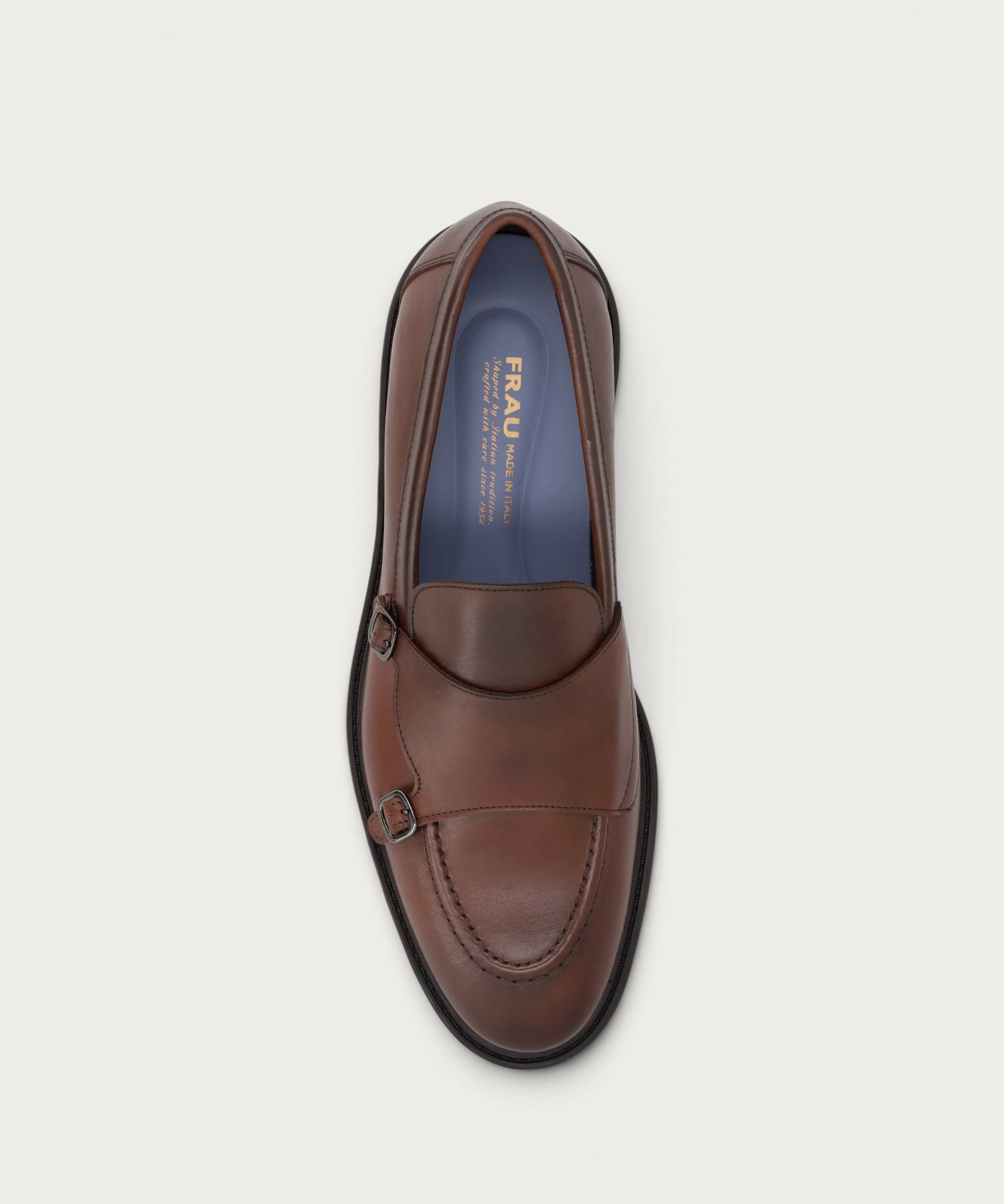 Men's airbrushed brown calfskin double-buckle loafers