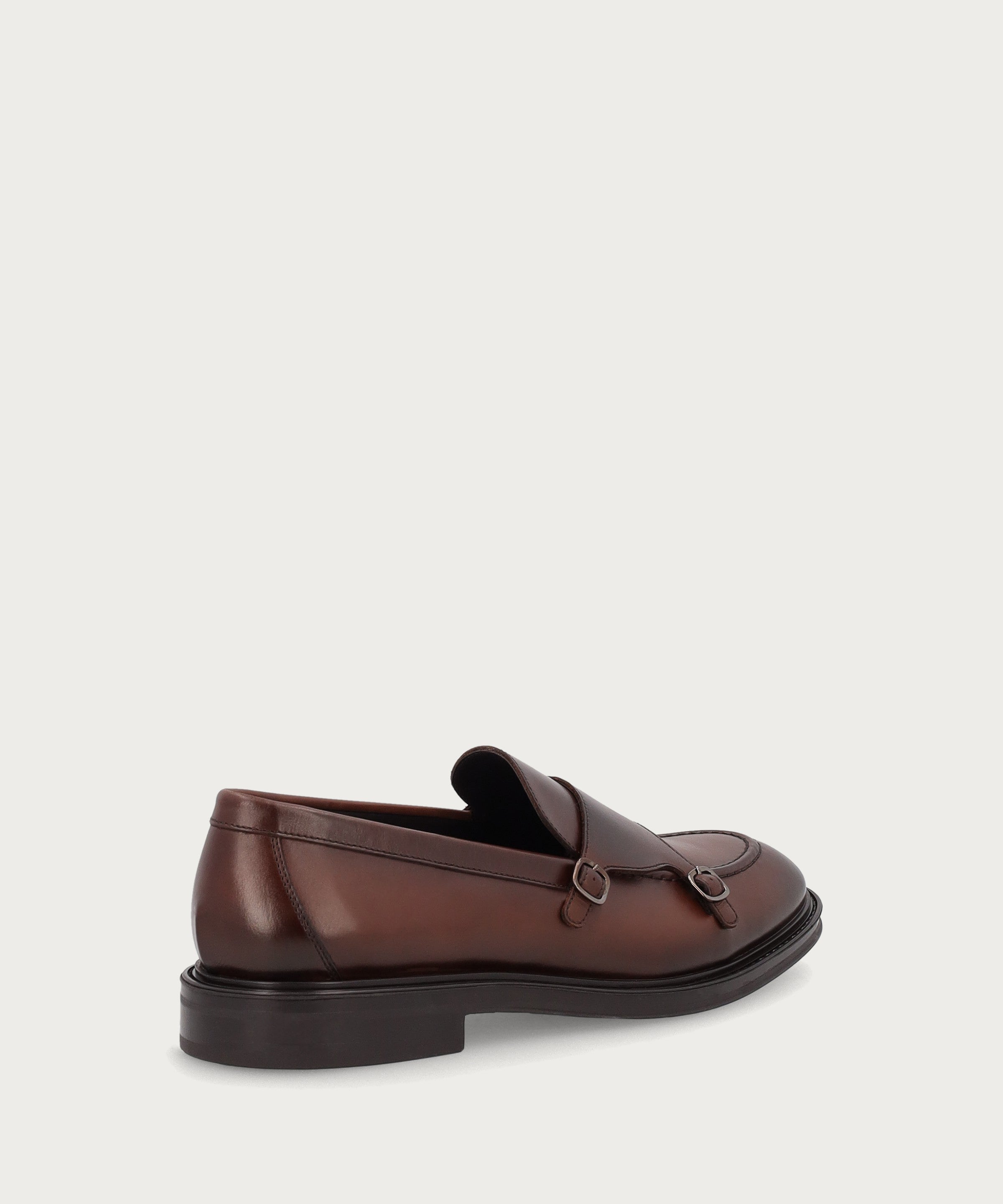 Men's airbrushed brown calfskin double-buckle loafers