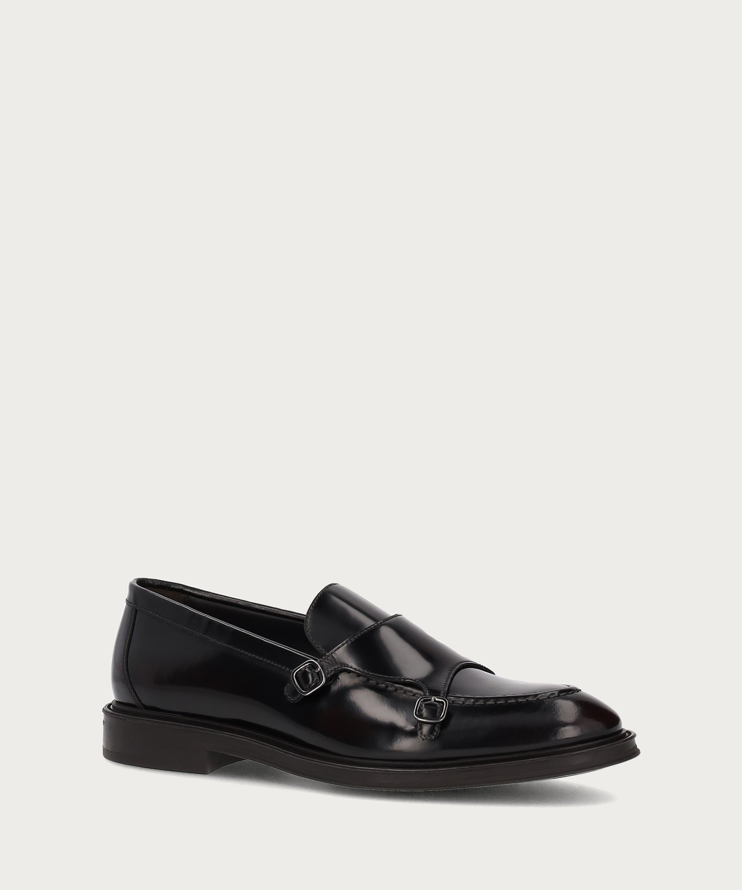 Men's double-buckle loafers in brushed smoky calfskin