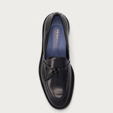 Men's elegant polished black calfskin loafers with tassels