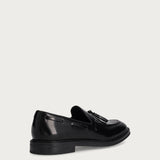 Men's elegant polished black calfskin loafers with tassels