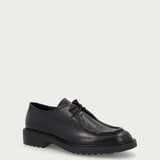 Men's moc-toe Derby shoes in black natural grain calfskin