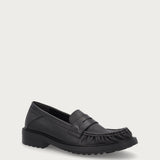 Black gathered loafers in soft natural grain leather