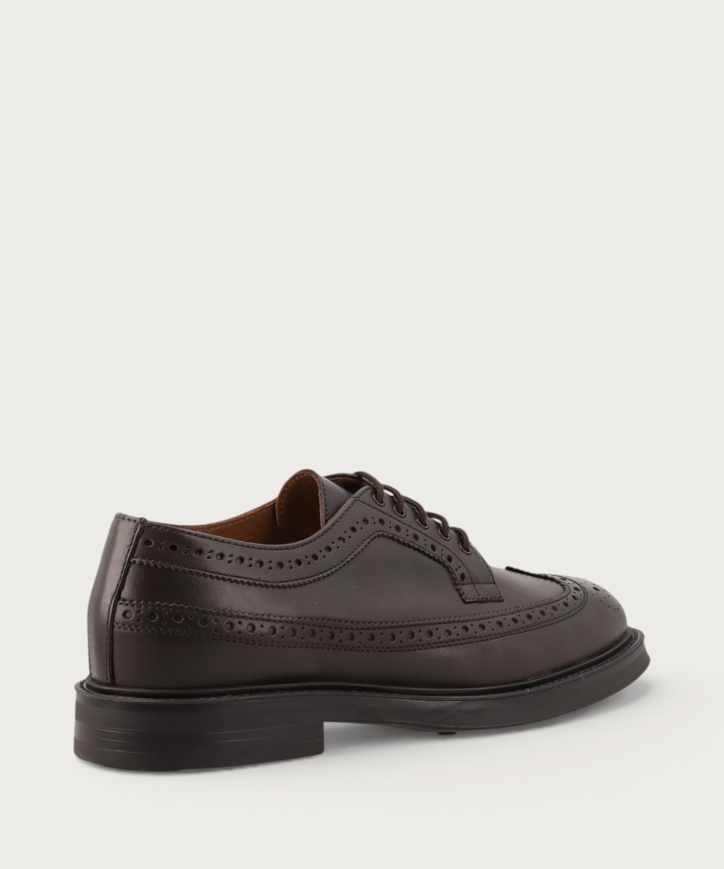 Men's dark brown leather lace-up shoes with wing-tip design