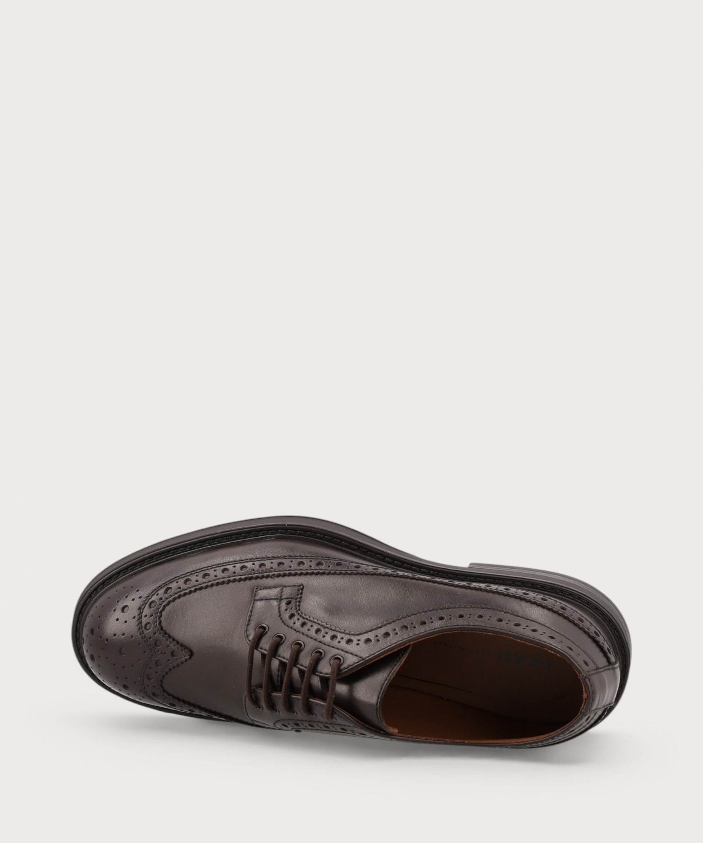 Men's dark brown leather lace-up shoes with wing-tip design