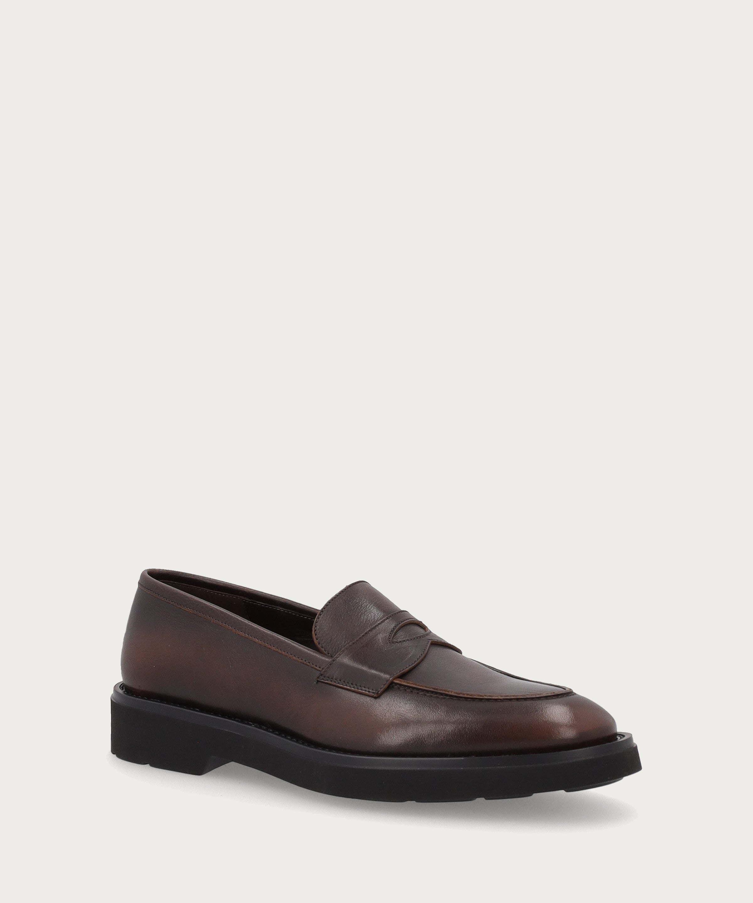 Men's ombre brown tumbled leather loafers with light sole