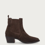 Brown distressed-effect suede Texan ankle boots