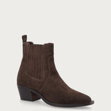Brown distressed-effect suede Texan ankle boots