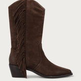 Brown suede Texan boots with fringing