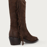 Brown suede Texan boots with fringing