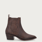 Brown distressed-effect leather Texan ankle boots