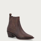 Brown distressed-effect leather Texan ankle boots