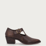 Texan-style heeled shoes in brown vintage leather
