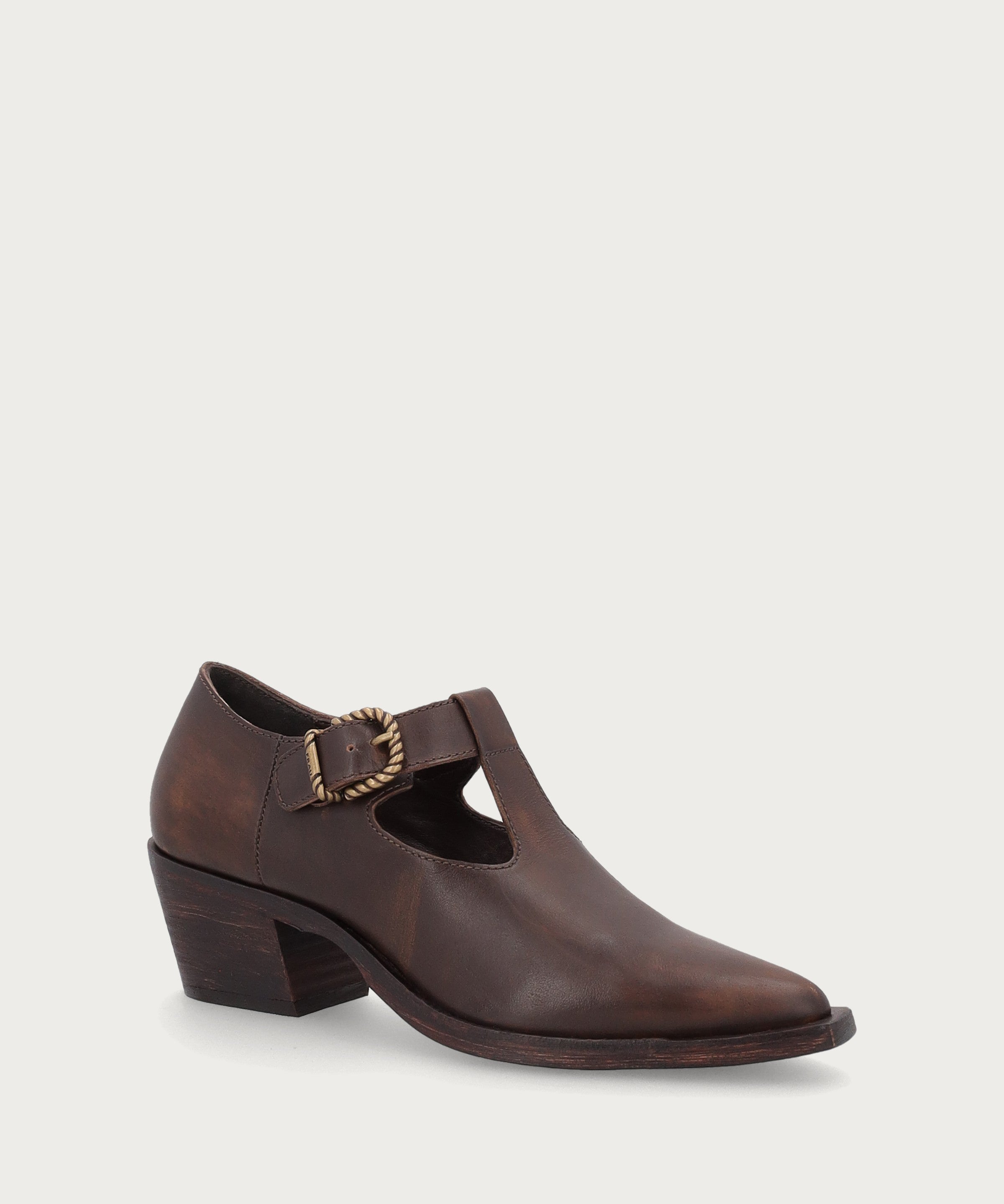 Texan-style heeled shoes in brown vintage leather