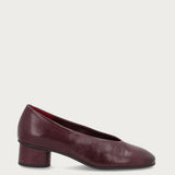 Burgundy leather almond-toe pumps with round heel