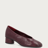 Burgundy leather almond-toe pumps with round heel